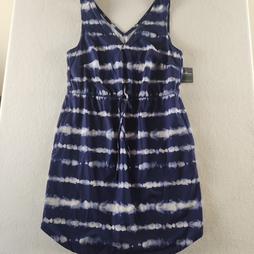 NWT Eddie Bauer Spindrift Easy Tank Dress - Navy Blue Tie Dye Stripe - Size S